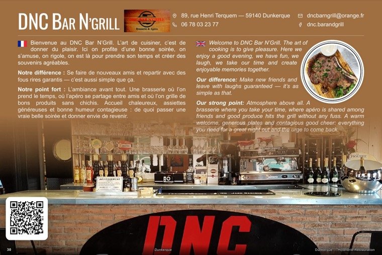 La page de DNC Bar N’Grill dans le magazine