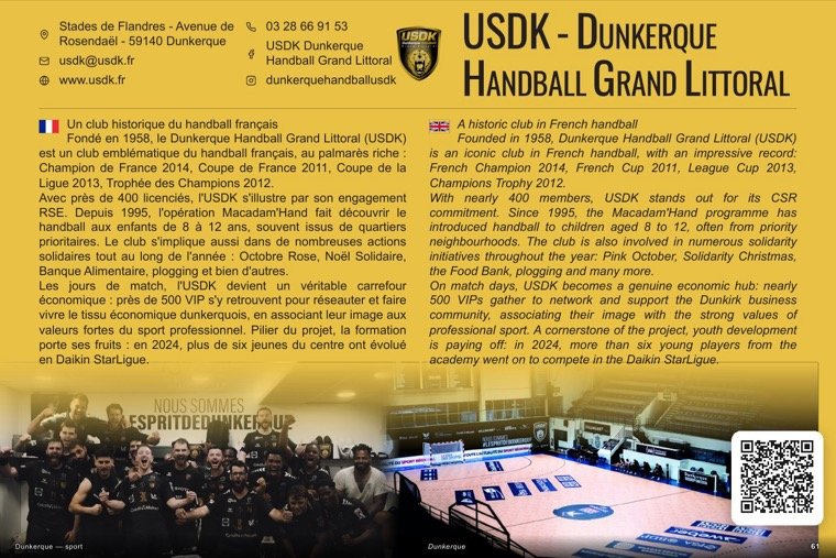 La page de USDK – Dunkerque Handball Grand Littoral dans le magazine